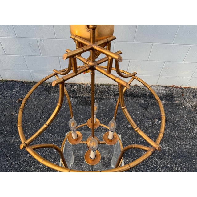 Chelsea House Hollywood Regency Antique Gold Faux Bamboo Pagoda Lantern Chandelier For Sale - Image 9 of 9