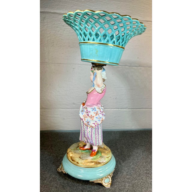 Antique Continental Porcelain Figurine With Reticulated Basket For Sale - Image 4 of 9