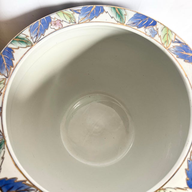 Vintage Chinese Hand Painted Blue Flower Porcelain Fishbowl/Vase For Sale - Image 4 of 7