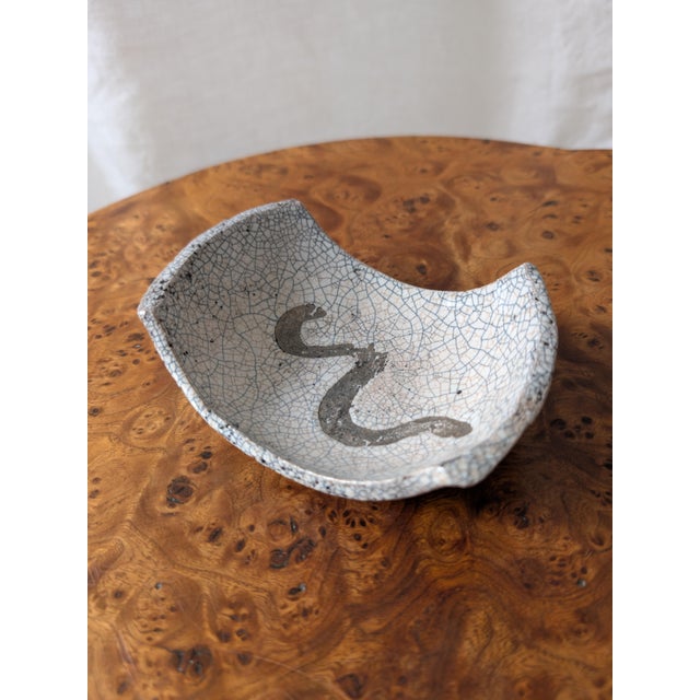 Unique vintage Japandi raku ceramic catch all tray. This hand made wabi sabi style studio pottery vide poche features an...