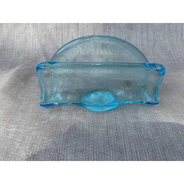 Blue Vintage Folded Blue Art Glass Napkin Holder For Sale - Image 8 of 12