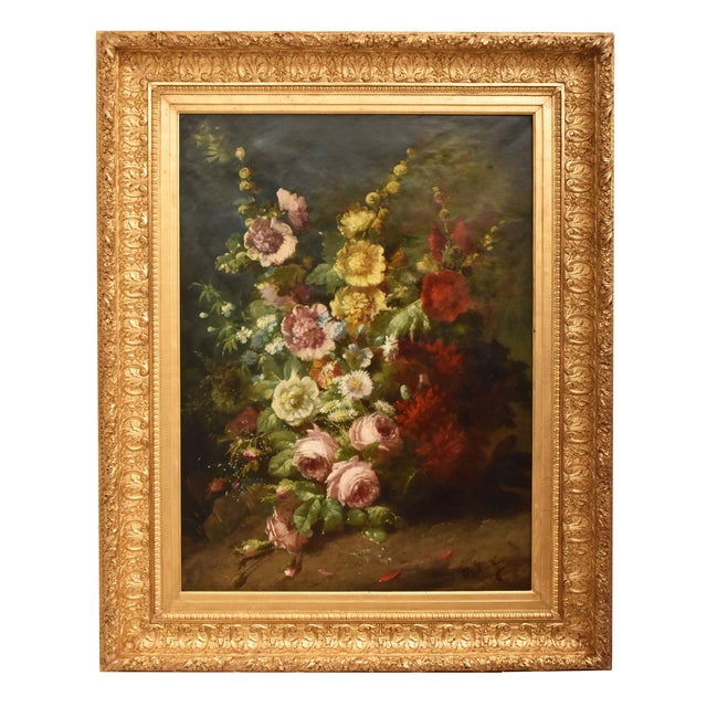 Étienne Léon Trébutien, Still Life with Flowers in Vase, 1800s, Oil on Canvas For Sale - Image 11 of 11