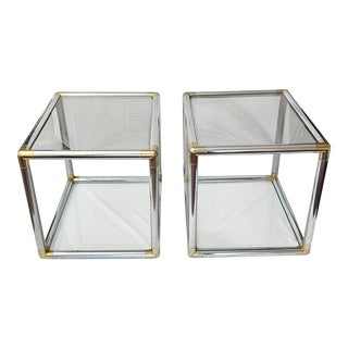 1970s Smoke Glass Side Tables With Tubular Chrome Steel and Gold Accents - a Pair For Sale