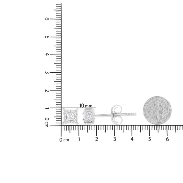 .925 Sterling Silver 1/4 Cttw Miracle Set Princess-Cut Diamond Solitaire Stud Earrings with Hidden Halo (I-J Color, SI2-I1 Clarity) For Sale In New York - Image 6 of 6