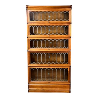 Vintage Globe Wernicke Leaded Glass Five Stack Barrister Bookcase For Sale