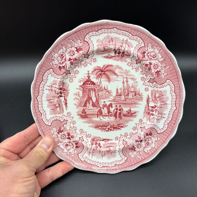Farmhouse A Pair of Antique Staffordshire "Palestine" Pink Transfer Decorated Plates, 1830’s For Sale - Image 3 of 12