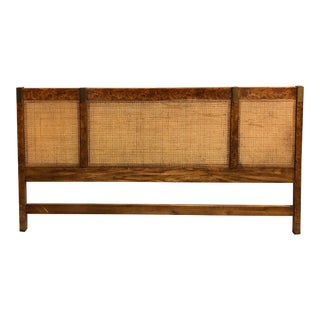 Vintage Campaign Burlwood and Brass Headboard For Sale