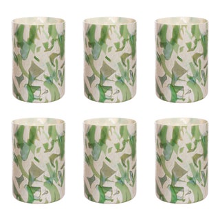 Stories of Italy Nougat Tumblers - Green, Set of 6 For Sale