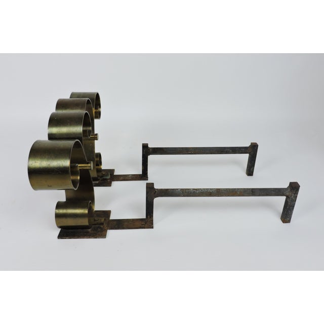 1950s Pair of Mid Century Modern Brass Scroll Andirons in the Style of Raymond Subes For Sale - Image 5 of 11