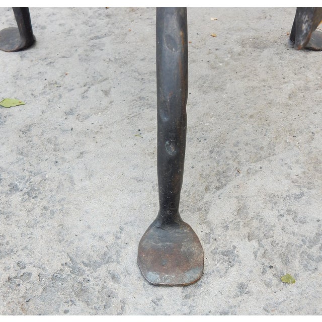 Arts and Crafts Era Blacksmith-Made Brass Iron Andirons & Fireplace Tool Set For Sale - Image 11 of 14