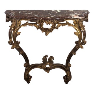 Louis XV Console in Carved Giltwood with Red Marble Top For Sale