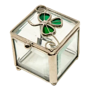 Vintage Sterling Silver and Beveled Glass Trinket Box with Clover