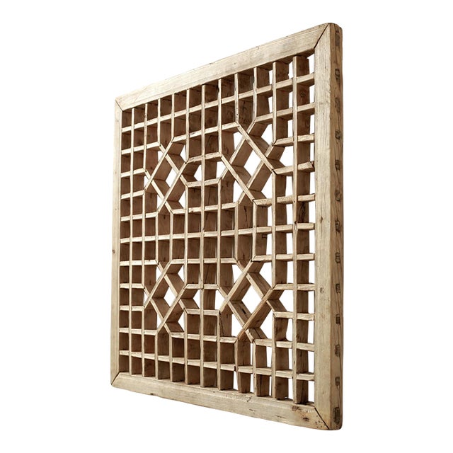 Vintage Wooden Lattice Wall Panel – Warm Natural Finish For Sale