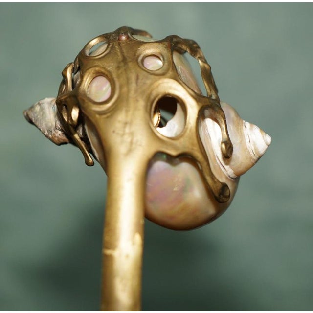 Antique French Art Nouveau Brass and Shell Table Lamp by Louis Majorelle, 1900 For Sale - Image 16 of 18