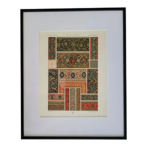 Framed Late 19th Century Chromolithography Print of Indian Persian Patterns
