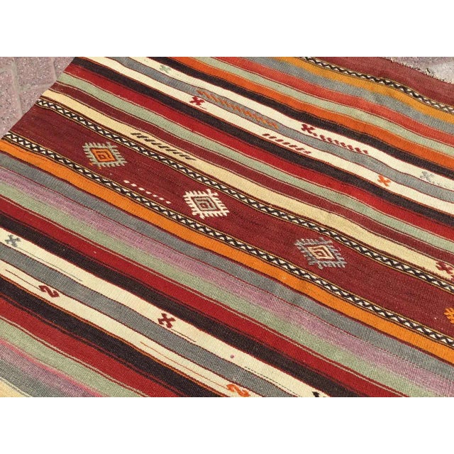 Textile Vintage Striped Turkish Kilim Rug, 63" X 77" For Sale - Image 7 of 11