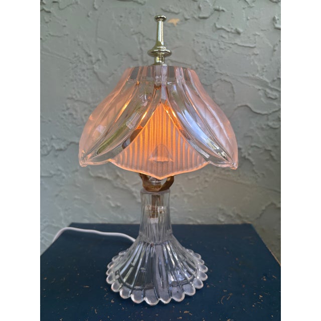 Vintage Yugoslavian 24% Lead Crystal Floral Boudoir Table Lamp For Sale - Image 12 of 12