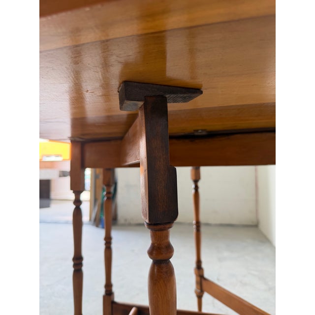 Vintage American Solid Cherry Wood Drop-Leaf Breakfast Dining Table For Sale - Image 10 of 11