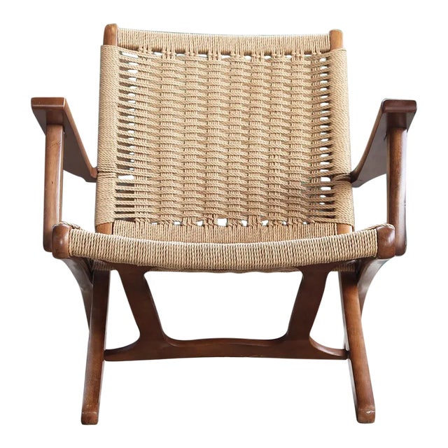 Mid Century Scandinavian Vintage Folding Rope Armchair in the Manner of Hans Wegner For Sale