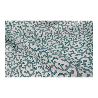 Vintage Schumacher Green and White Polished Chintz Fabric - 5 Yards For Sale