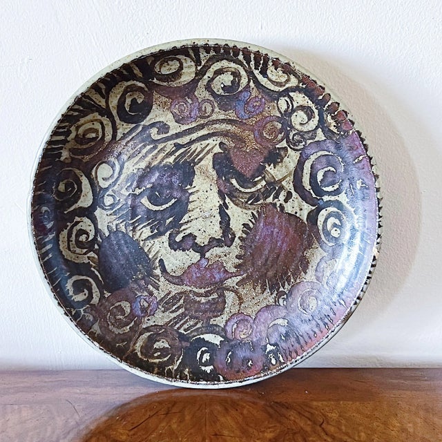Antique Art Nouveau Ceramic Charger Plate Bowl With Glazed Portrait Face For Sale - Image 9 of 9