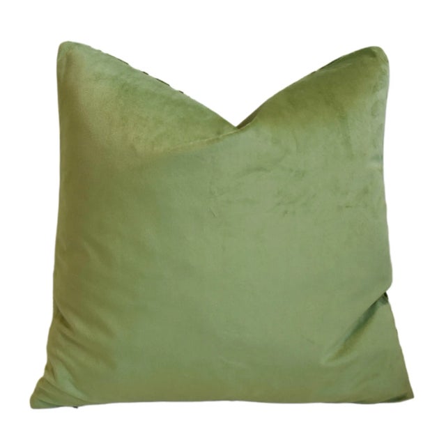 Green Botanical Leaves Velvet Feather/Down Pillow 18" Square For Sale In Los Angeles - Image 6 of 9