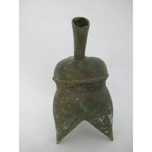 Chinese Bronze Ware Taotie Face Portable Wine Ritual Tripod Pot Vessel For Sale - Image 12 of 14