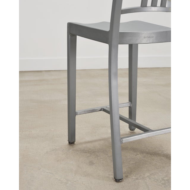 Pair of Emeco 'Navy' Bar Counter Stools in Brushed Aluminum For Sale - Image 13 of 17