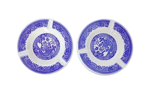 Blue and White Asian Motif Ashtrays - S/2
