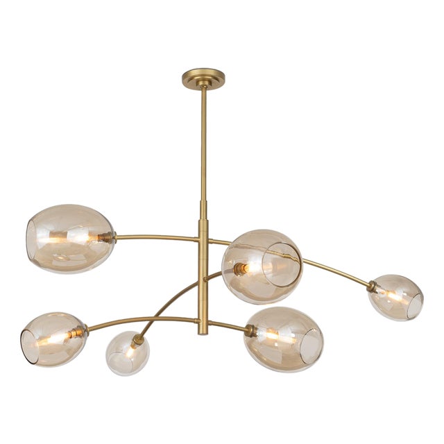 Artemis Mobile Chandelier, Natural Brass with Champagne Glass For Sale