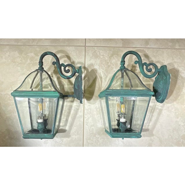 Pair of Vintage Solid Brass Lanterns- 14” H X 7”w X 10”d For Sale - Image 10 of 14