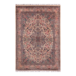 Shabby Chic Medallion 1990's Pak-Persian Ivory/Pink Wool Rug - 9'0'' X 12'5'' For Sale