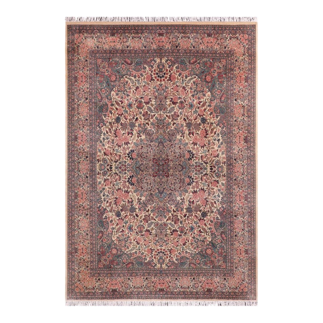 Shabby Chic Medallion 1990's Pak-Persian Ivory/Pink Wool Rug - 9'0'' X 12'5'' For Sale