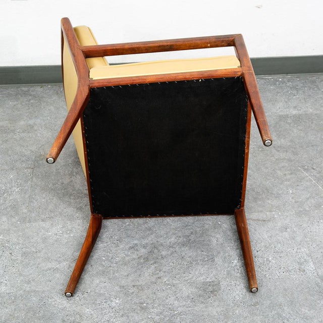 1960s Mid Century Modern Lounge Chairs Solid Walnut Pair Tan Armchairs Two MCM Vintage For Sale - Image 5 of 10