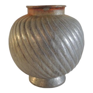 Vintage Small Galvanized Zinc Round Vase For Sale