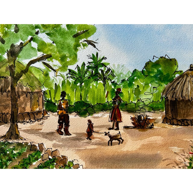 South Sudan Village Watercolor Painting Giclee Print For Sale - Image 4 of 6