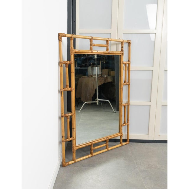 Mid-Century Rectangular Rattan and Bamboo Mirror in the style of Vivai Del Sud, Italy, 1970s For Sale - Image 12 of 14