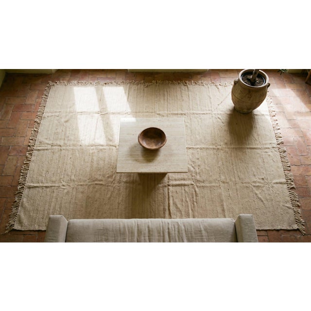 Textile 1940s Ivory Cream Solid Tribal Antique Kilim n.w Persian Rug 8'8" X 10'10 Flat Woven Wool Carpet For Sale - Image 7 of 8