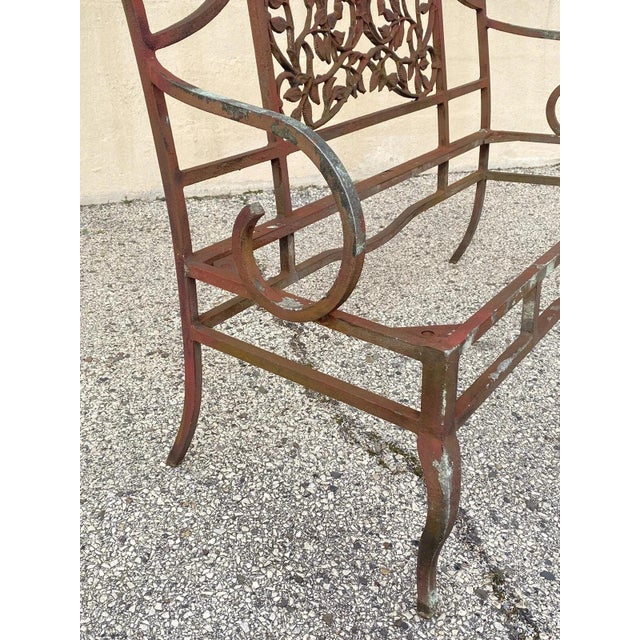 Late 20th Century Vintage French Art Nouveau Style Leafy Vine Cast Aluminum Garden Patio Bench For Sale - Image 5 of 10