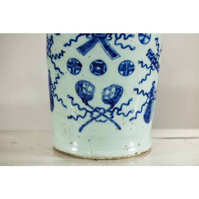 Large Chinese Blue and White Porcelain Vase with Hand-Painted Motifs For Sale - Image 11 of 12
