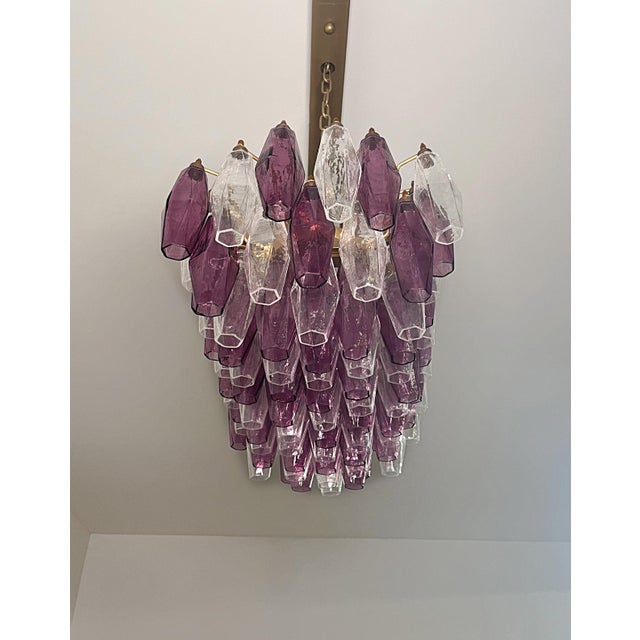Amethyst and Clear Glasses Murano Poliedri Chandelier by Carlo Scarpa, 1990s For Sale - Image 9 of 18