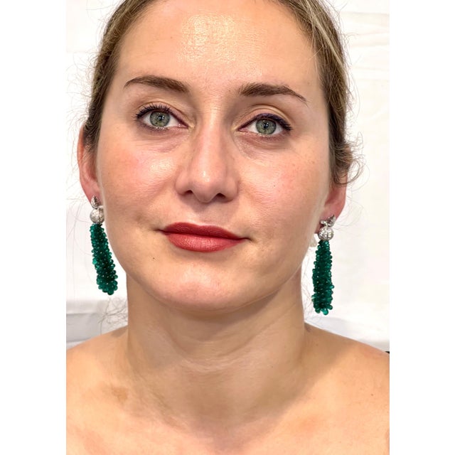 89 Carat Colombian Emerald Briolettes & Diamond Hanging Drop Earrings 18 Kt Gold For Sale - Image 13 of 18