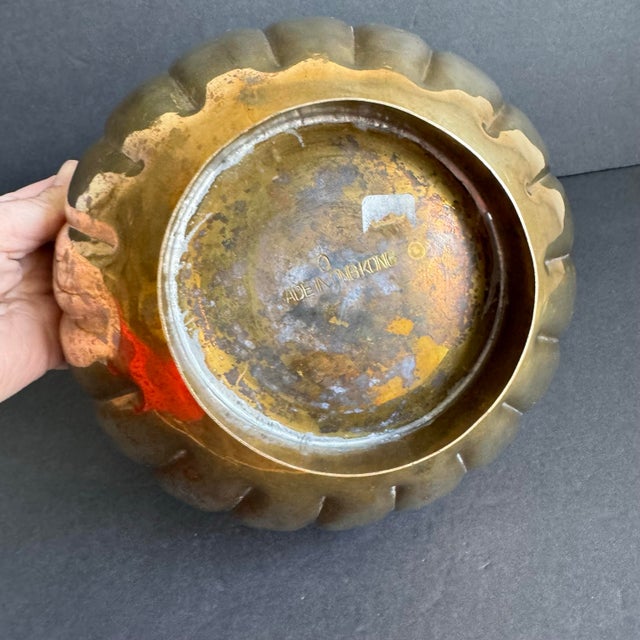 Mid 20th Century Vintage Brass Lotus Flower Planter Cache Pot Centerpiece Bowl For Sale - Image 5 of 8