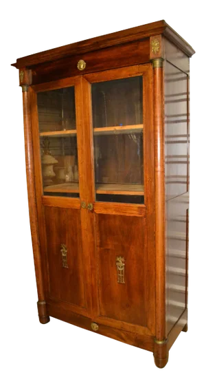 French 19th Century Mahogany Empire Cabinet Armoire With Glass Doors