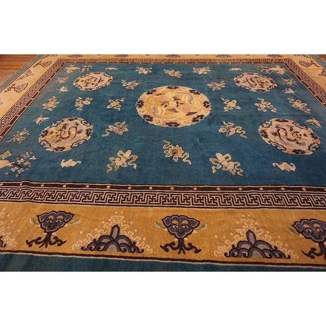 Chinese 1880s Blue Antique Bird of Paradise Chinese Dragons Design Peking Rug For Sale - Image 3 of 10