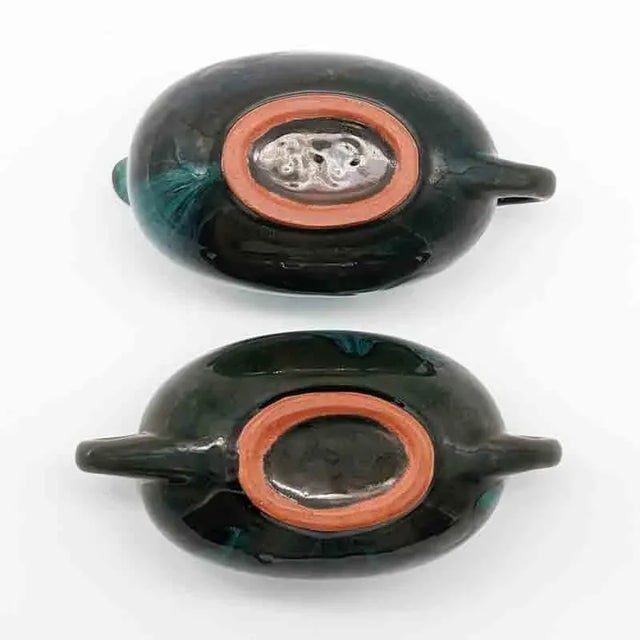Bottle Green 1960s Mid-Century Blue Mountain Pottery Drip Glaze Redware Cream and Open Sugar Set For Sale - Image 8 of 10