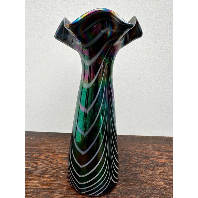 Iridescent Blown Glass Vase with Filigree Decoration, Italy, 1970s For Sale - Image 9 of 13