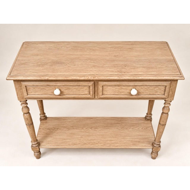 Louis-Philippe Style Console Table in Oak with Porcelain and Brass Knobs, 1980s For Sale - Image 4 of 6
