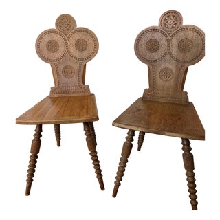 Pair of Vintage Hand-Carved Walnut Folk Art Chairs – Mill Valley Provenance For Sale