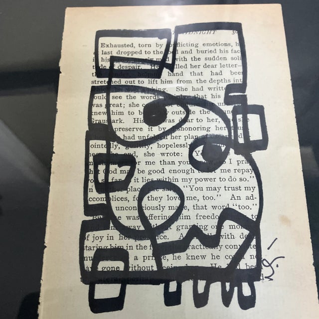 Contemporary original set of nine Wayne Cunningham abstract marker drawings on vintage book pages. Framed and signed. Each...